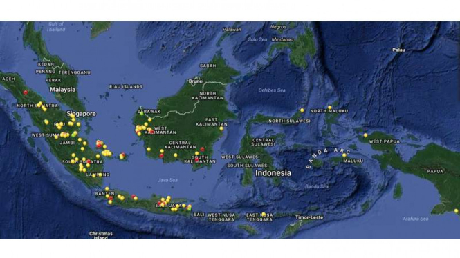 Sebaran titik api di Indonesia berdasarkan pantauan citra satelit LAPAN, Rabu (2/8/2017).