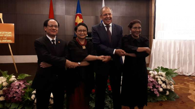 Menteri Luar Negeri Rusia Sergey Lavrov usai meresmikan Federasi Tetap Rusia di ASEAN, Rabu (9/8/2017)
