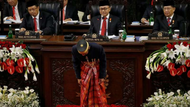 Presiden Joko Widodo usai pidato di Sidang Tahunan MPR 2017