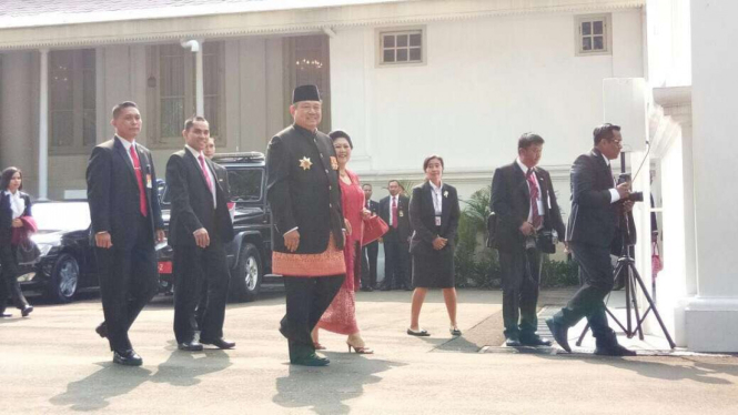 Susilo Bambang Yudhoyono datang ke Istana Merdeka untuk peringati HUT RI ke-72.
