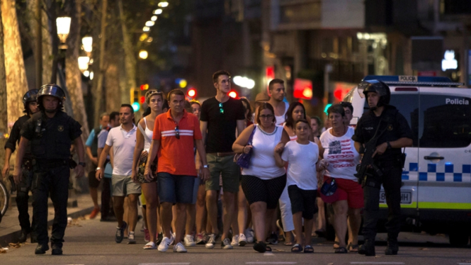 Suasana usai terjadi teror di Las Ramblas, Catalunya, Spanyol