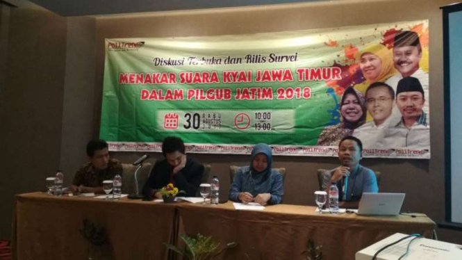 Rilis hasil survei Polltrend tentang bakal calon gubernur dan wakil gubernur Jawa Timur di Surabaya pada Rabu, 29 Agustus 2017.