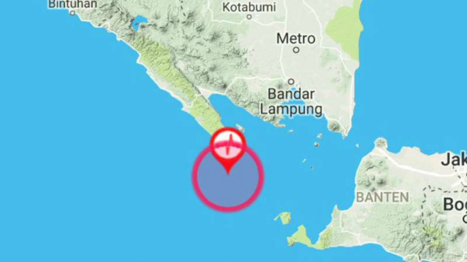 Pusat gempa bumi di Kabupaten Tanggamus Lampung, Sabtu (2/9/2017)