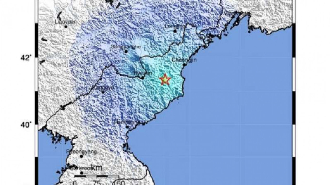 Lokasi ledakan besar yang terpantau USGS di Korea Utara.