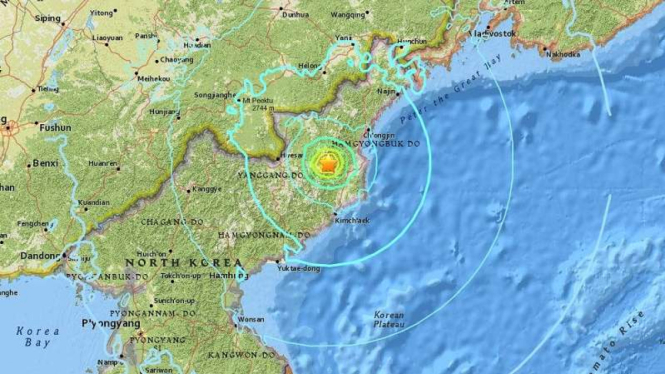 Lokasi guncangan 6,3 SR yang diduga bom hidrogen Korea Utara.