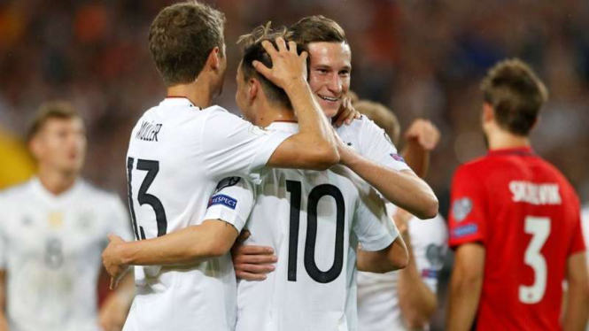 Selebrasi gol para pemain Jerman.