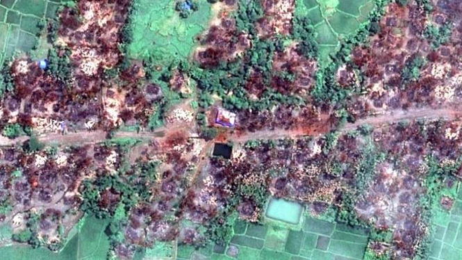 Citra Satelit HRW memperlihatkan penghancuran desa di Chein Khar Li, Myanmar.