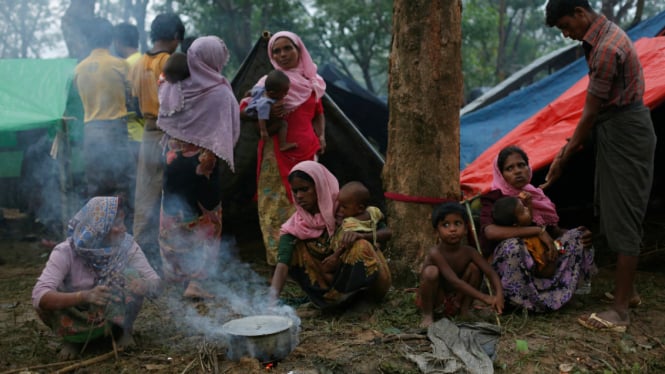 Pengungsi Rohingya di tempat penampungan sementara di Bangladesh, 9 September 2017.