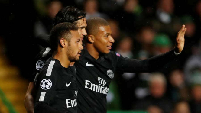 Trio penyerang PSG, Neymar, Edinson Cavani dan Kylian Mbappe