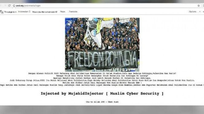 Potongan gambar situs web PSSI yang diserang hacker