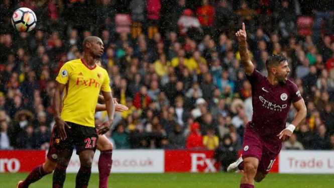 Selebrasi gol dari pemain Manchester City, Sergio Aguero