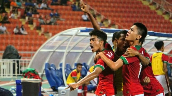 Selebrasi pemain Timnas Indonesia U-16