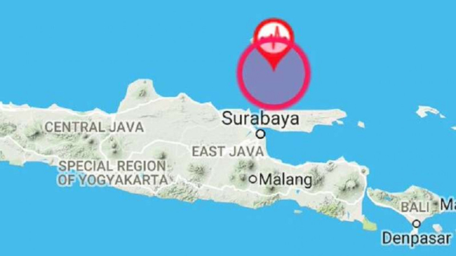 Lokasi gempa di Bangkalan, Madura, Jawa Timur.
