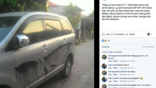 Parkir di bahu jalan, mobil Avanza disiram cat besi