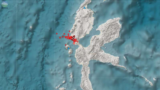 Lokasi sebaran Gempa Swarm Jailolo di Halmahera Barat, Maluku.