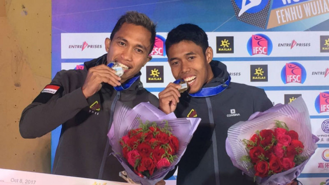 Dua atlet panjat tebing Indonesia, Aspar Jaelolo dan Sabri