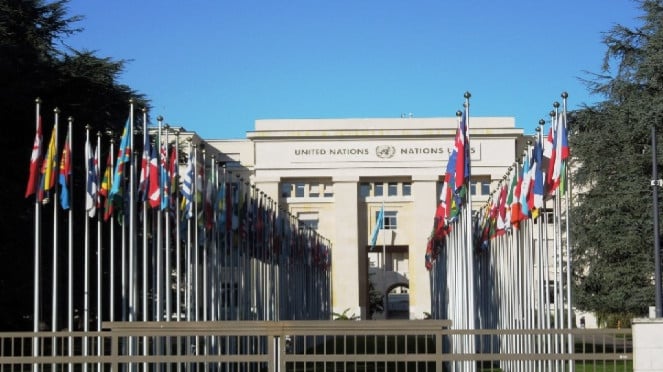 Una de las composición de la sede de la ONU (Palace des, Ciudad de Ginebra.
