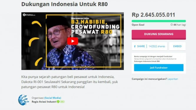 Patungan pesawat R80 pada medium Kitabisa.com