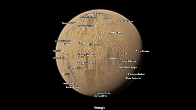 Peta permukaan Mars di Google Maps