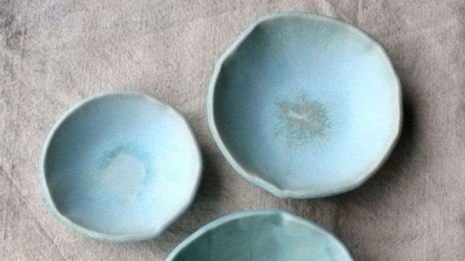 Keramik Turquoise Nesting Bowls untuk dekorasi Wabi Sabi