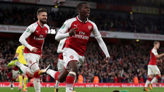 Striker Arsenal, Eddie Nketiah rayakan gol