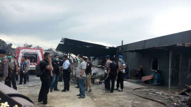 Kondisi gudang mercon yang meledak di Tangerang, Banten.