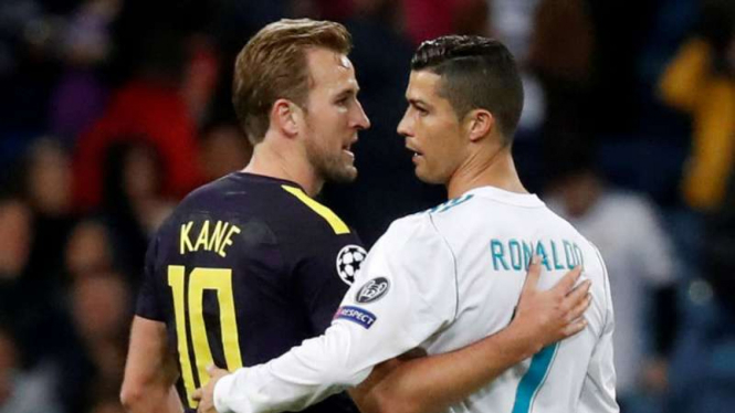 Bintang Tottenham Hotspur, Harry Kane, dan bintang Real Madrid, Cristiano Ronaldo (kanan).