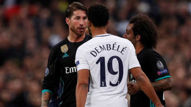 Kapten Real Madrid, Sergio Ramos dalam laga melawan Tottenham Hotspur.