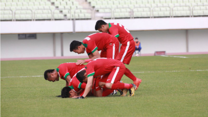 Selebrasi gol pemain Timnas Indonesia U-19 ke gawang Timor Leste