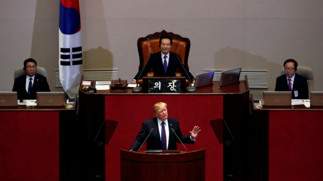 Presiden AS Donald Trump di depan Parlemen Korea Selatan.