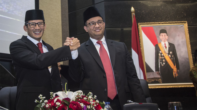 Gubernur dan Wakil Gubernur DKI Jakarta, Anies Rasyid Baswedan dan Sandiaga Salahuddin Uno.