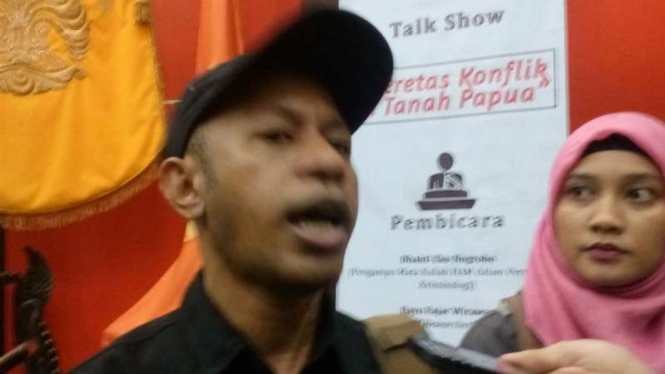 Ketua Gerakan Mahasiswa Papua Indonesia, Habelino Sawaki, di kampus Universitas Indonesia Depok, Jawa Barat, pada Kamis, 16 November 2017.