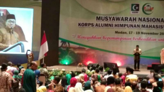 Musyawarah Nasional Korps Alumni Himpunan Mahasiswa Islam (KAHMI) di Medan, Sumatera Utara, pada Jumat, 17 November 2017.
