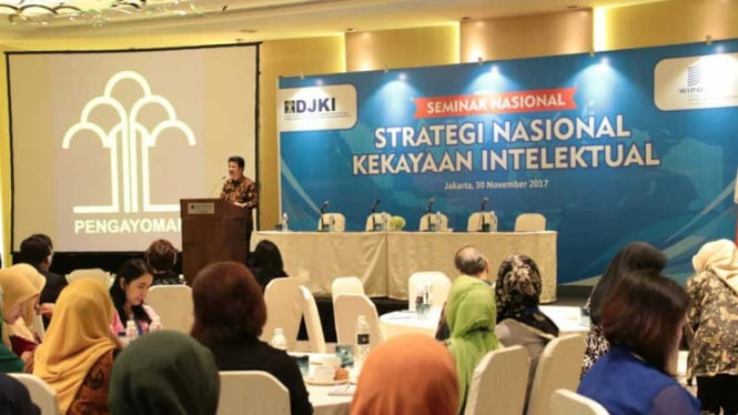 Seminar Nasional KemenkumHAM bekerja sama dengan WIPO, Rabu, 30 November 2017 di Jakarta.