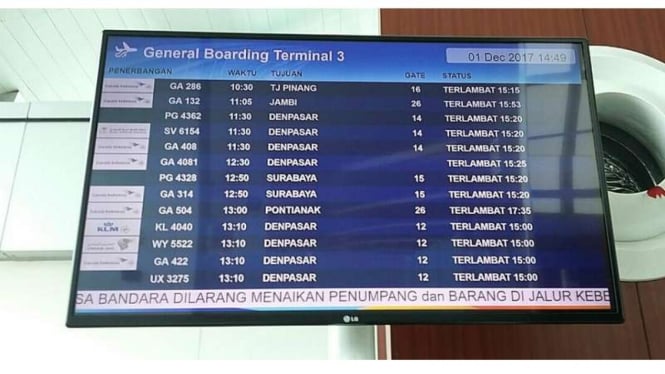  Sejumlah penerbangan Garuda Indonesia yang mengalami penundaan dan keterlambatan, Jumat (1/12/2017)