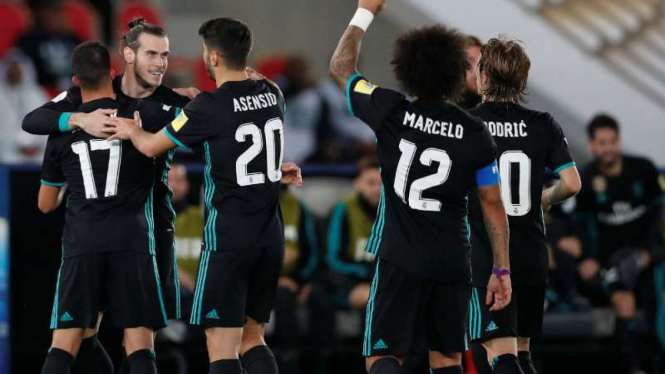 Pemain Real Madrid rayakan gol Gareth Bale