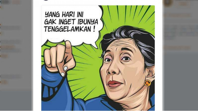 Meme peringatan Hari Ibu yang dipajang Menteri Susi Pudjiastuti di akun Twitternya, Jumat (22/12/2107)