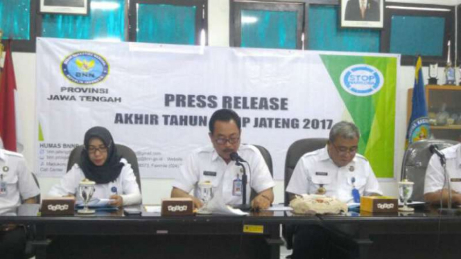 Konferensi pers BNN Provinsi Jawa Tengah di Semarang pada Rabu, 27 Desember 2017.