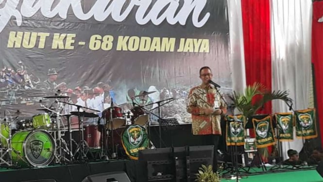 Gubernur Anies Baswedan saat syukuran HUT ke-68 Kodam Jaya.