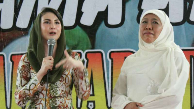 Khofifah Indar Parawansa di acara Muslimat NU di Lamongan, Jawa Timur, pada Sabtu, 30 Desember 2017.