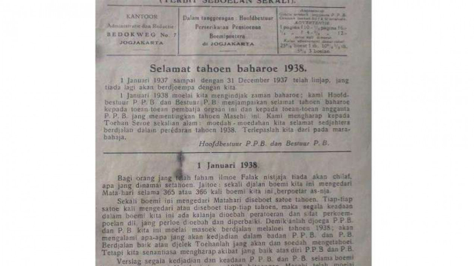 Surat kabar Soeara Pensioenan yang membahas soal tahun baru 1938
