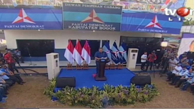 Susilo Bambang Yudhoyono pidato awal tahun 2018 di Kantor DPC Demokrat di Cibinong, Jumat 5 Januari.