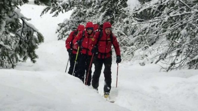 Pemain ski di pegunungan Alpen, Swiss.