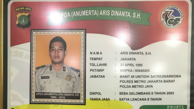 Bripka Aris Dinata, polisi yang gugur dalam bertugas.