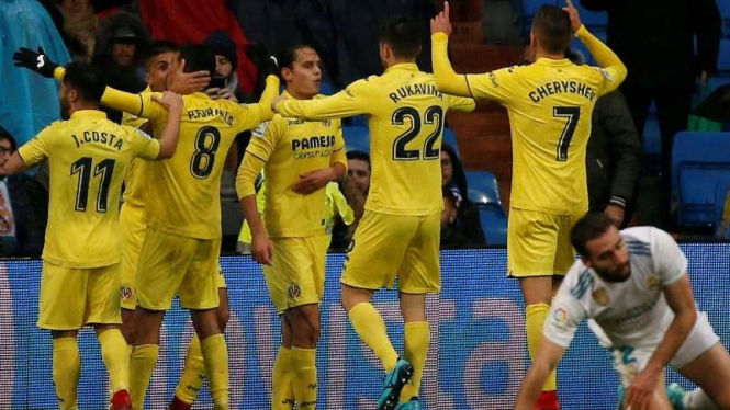 Selebrasi gol para pemain Villarreal usai bobol gawang Real Madrid