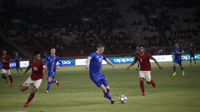 Timnas Islandia saat melawan Indonesia di Stadion Utama Gelora Bung Karno.