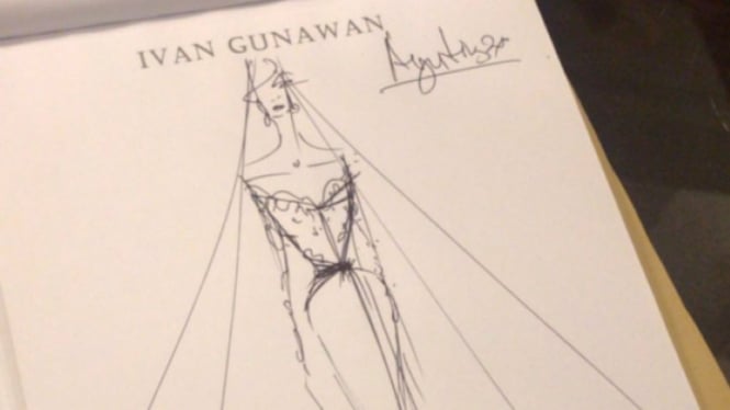 Sketsa baju pernikahan Ayu Ting Ting buatan Ivan Gunawan.