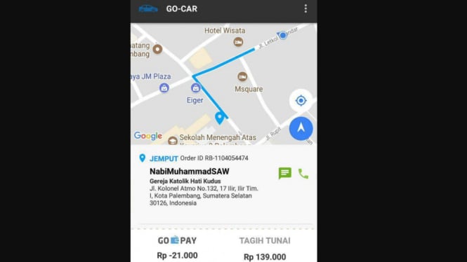 Driver Gocar menerima order atas nama Nabi Muhammad SAW