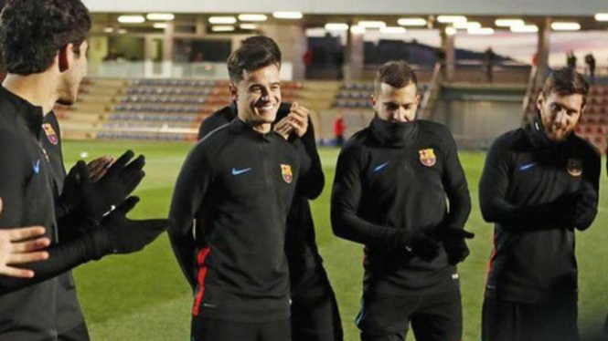 Latihan Philippe Coutinho bersama Barcelona.