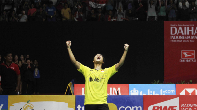Anthony Sinisuka Ginting saat juarai Indonesia Masters 2018